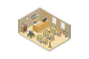 Illustrated isometric coffee shop vector