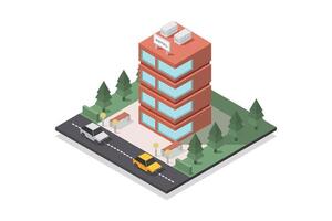Isometric hotel building on white background vector
