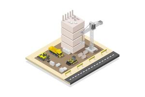 Illustrated isometric building under construction vector