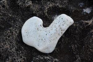 Lovely Natural Shaped White Heart Stone on Lava Rock photo