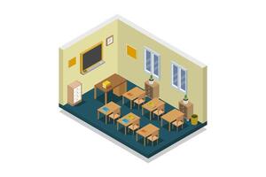 Illustrated isometric school room vector