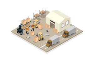 Illustrated isometric warehouse vector