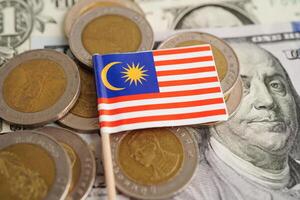 Malaysia flag on coins background, finance and accounting, banking concept. photo