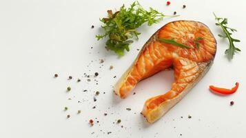 AI generated Baked salmon with steamed vegetables photo