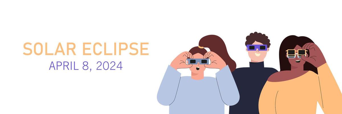 Solar eclipse 2024 diverse people watching vector illustration