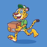 Cute Cheetah as Delivery Courier Animal Cartoon Illustration vector