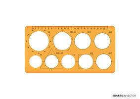 Orange Technical ruler for circle and triangle rectangle pentagon hexagon septagon and octagon vector