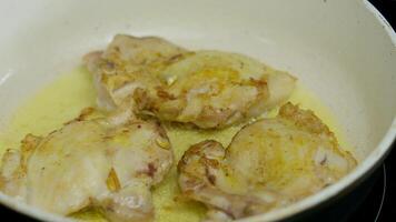 Chicken breast is fried in boiling oil video