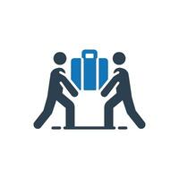 Two people lifting a heavy object icon vector