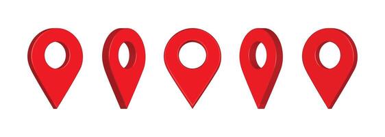 3d red map pointer. Location vector icon on white background.