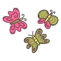 Beautiful butterflies in green and pink colors. Vector