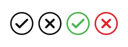 Right And Wrong icon Vector Illustration. Check mark and Cross mark sign. Yes And No Check Marks Icons.