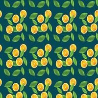 Seamless citrus vector pattern on striped background. Hand drawn illustration with lemons.