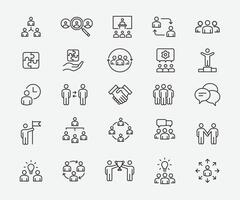 Business teamwork, team building, work group and human resources minimal thin line web icon set vector