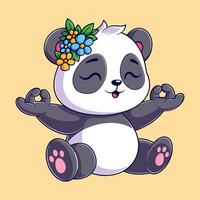 Cute panda is doing meditation vector