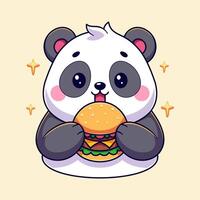 Cute panda is eating a burger vector