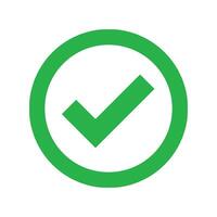 Green check mark icon. Tick symbol in green color, vector illustration.