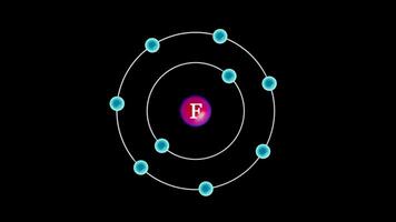 Fluorine atom with electrons revolving around the atom video