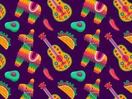 Cinco de Mayo seamless pattern, May 5, federal holiday in Mexico. Symbols of Mexican culture on a violet background. vector