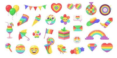 Big set of design elements for Pride Day, Pride Month, and the June Parade. Vector Rainbow LGBTQ Icons