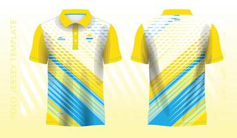 Sports Polo t-shirt jersey design, blue amd yellow sports jersey with front and back view template vector