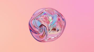 en släppa av flytande med en holografiska sfär yta. abstrakt boll i rosa och gul färger. sömlös tid slinga. dynamisk transparent rör på sig abstrakt, modern regnbåge runda form. video