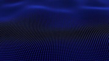 Abstract waves oscillation. Abstract glowing digital cyber wave made of particles and dots moves on a blue background. Blue digital waves with light reflections on dark blue background. video