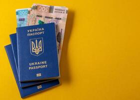 ukrainian passport and 100 euro banknotes photo