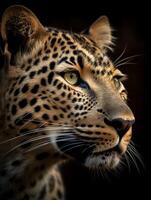 ai generado cerca arriba retrato de leopardo. generativo ai foto