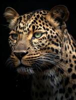 ai generado cerca arriba retrato de leopardo. generativo ai foto