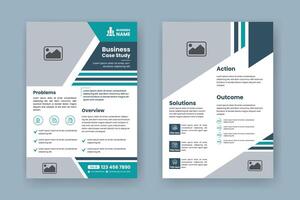 Case Study Layout Flyer. Minimalist Business Report with Simple Design. Sage Green and Blue Color Accent. vector