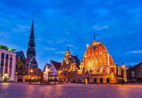 Riga Town Hall Square, House of the Blackheads, St. Roland Statu photo