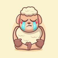 kawaii sheep animal mascot with sad expression isolated cartoon in flat style design vector