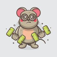 funny mouse animal character mascot doing bodybuilding using dumbbell isolated cartoon vector