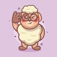 funny sheep animal character mascot with ok sign hand gesture isolated cartoon vector