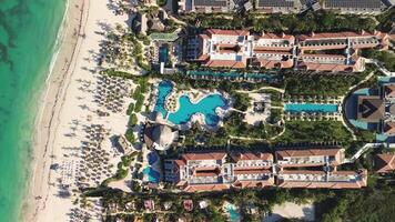 Aerial view of tropical resort with swimming pool area, vacation, Punta Cana video