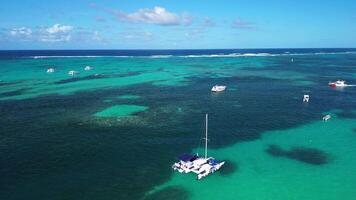 fliegend Über das großartig Barriere Riff und Yachten im punta Kana, dominikanisch Republik video