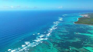 aérien drone panorama à génial barrière récif dans le Caraïbes mer video