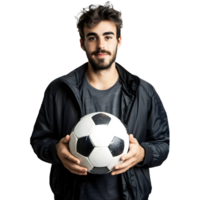ai generiert Junge Stehen mit Fußball Ball im Hand auf transparent Hintergrund - - ai generiert png