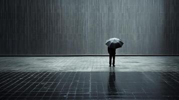 AI generated man confidently navigating the rain with his umbrella. photo