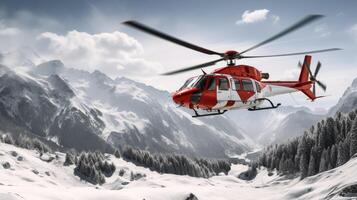 AI generated dramatic scene of a Medical Rescue helicopter landing photo