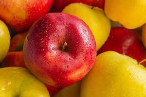 Red and yellow apples as a background. Fruits. photo