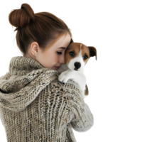 ai gegenereerd vrouw Holding honden in haar armen Aan transparant achtergrond - ai gegenereerd png