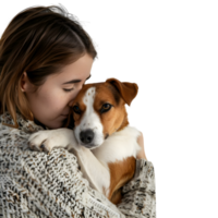 ai gegenereerd vrouw Holding honden in haar armen Aan transparant achtergrond - ai gegenereerd png