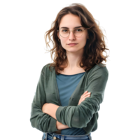 ai gerado o negócio mulher em pé com cruzado braços em transparente fundo - ai gerado png