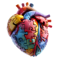 AI generated 3D Rendering of a Heart Made From Jigsaw Puzzle Pieces on Transparent Background - Ai Generated png