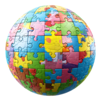 AI generated 3D Rendering of a Earth Made From Jigsaw Puzzle Pieces on Transparent Background - Ai Generated png