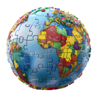 AI generated 3D Rendering of a Earth Made From Jigsaw Puzzle Pieces on Transparent Background - Ai Generated png