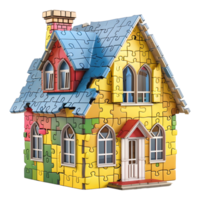 AI generated 3D Rendering of a House or Home Made From Jigsaw Puzzle Pieces on Transparent Background - Ai Generated png