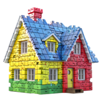 AI generated 3D Rendering of a House or Home Made From Jigsaw Puzzle Pieces on Transparent Background - Ai Generated png